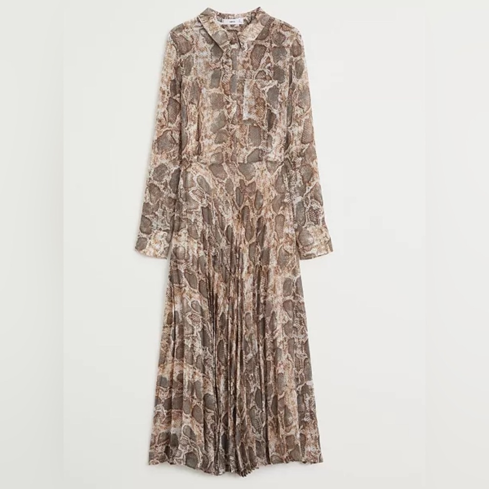 Mango Long Sleeve Print Chiffon Dress